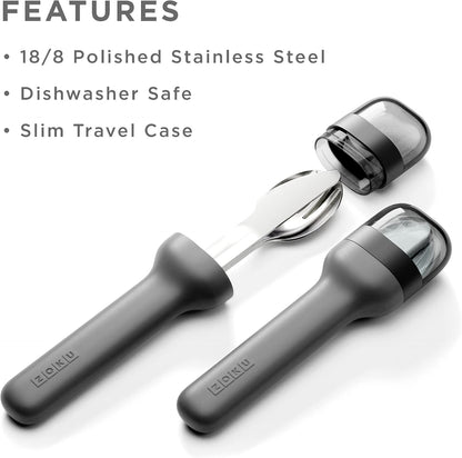 ZOKU Pocket Utensil Set, Blue - Stainless Steel Fork, Knife, and Spoon Nest in Case - Portable Design for Travel, School, Work, Picnics, Camping and Outdoor Home Use