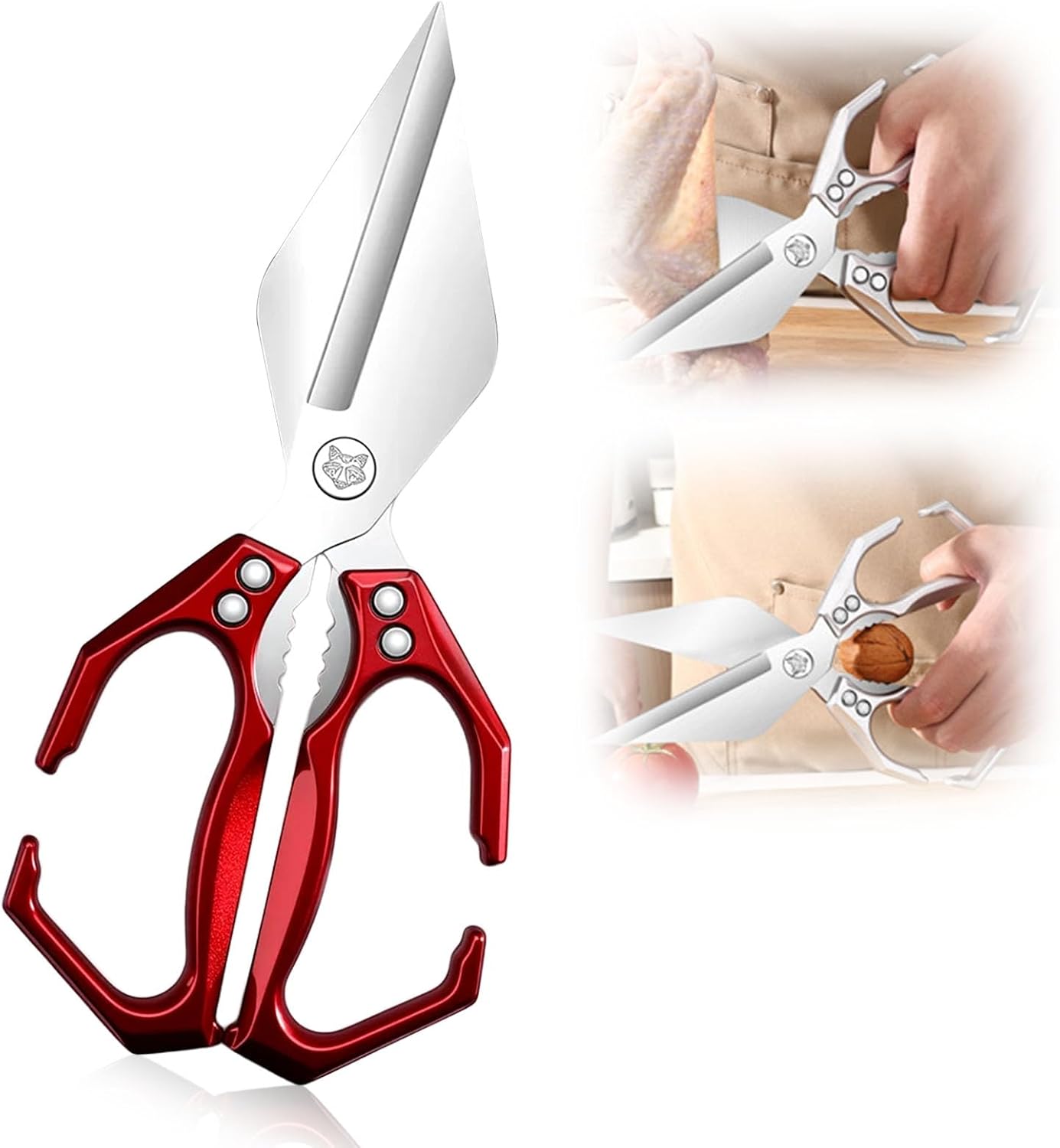 Multifunctional Heavy-Duty Kitchen Shears, Stainless Steel Kitchen Scissors for Food, Poultry Shears, Poultry, Meat, Seafood, Bone Cutting, Dishwasher Safe Ergonomic Handle (Sliver)