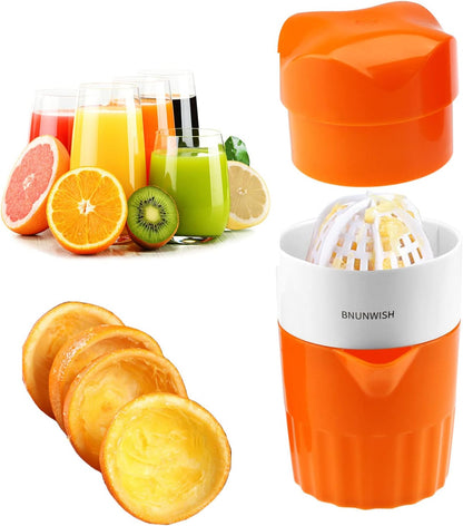 Hand Juicer Citrus Orange Squeezer Manual Lid Rotation Press Reamer for Lemon Lime Grapefruit with Strainer and Container, 2 Cups