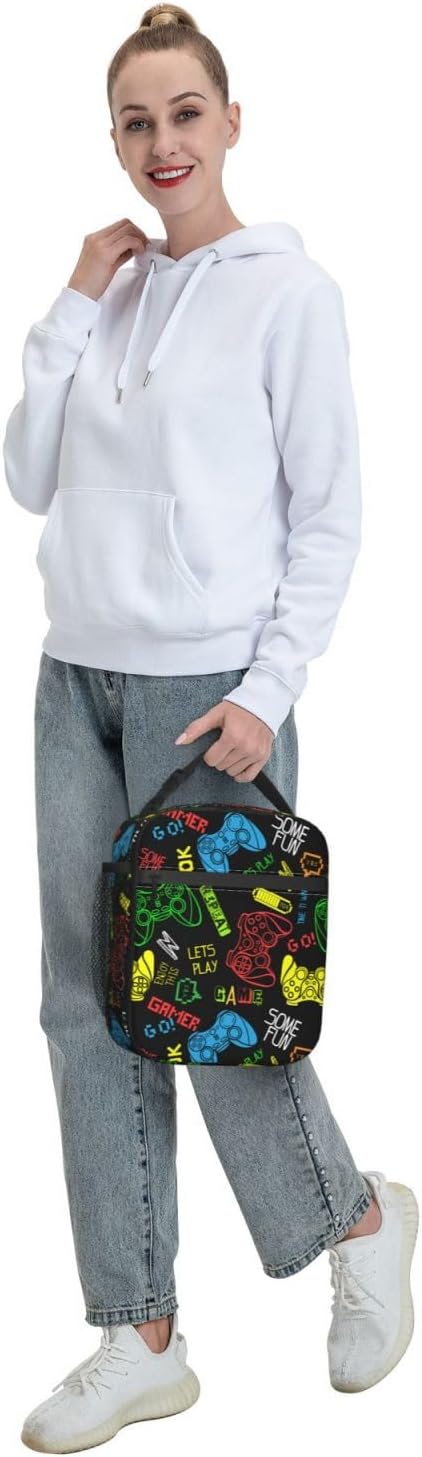 Black Cat Reusable Lunch Box Food Bag Insulated Lunch Bag for Teenage Boys Girls School Beach