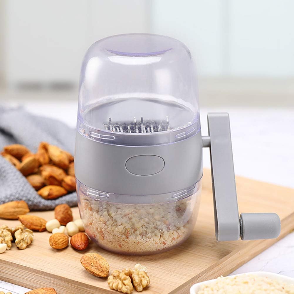 Manual Nut Chopper, Portable Nut Grinder Hand Crank for All Nuts Walnut Pecans, Food Chopper Garlic Cutter Hand Crank Food Shredder Cutter Mincer Blender Kitchen Tool(Grey)