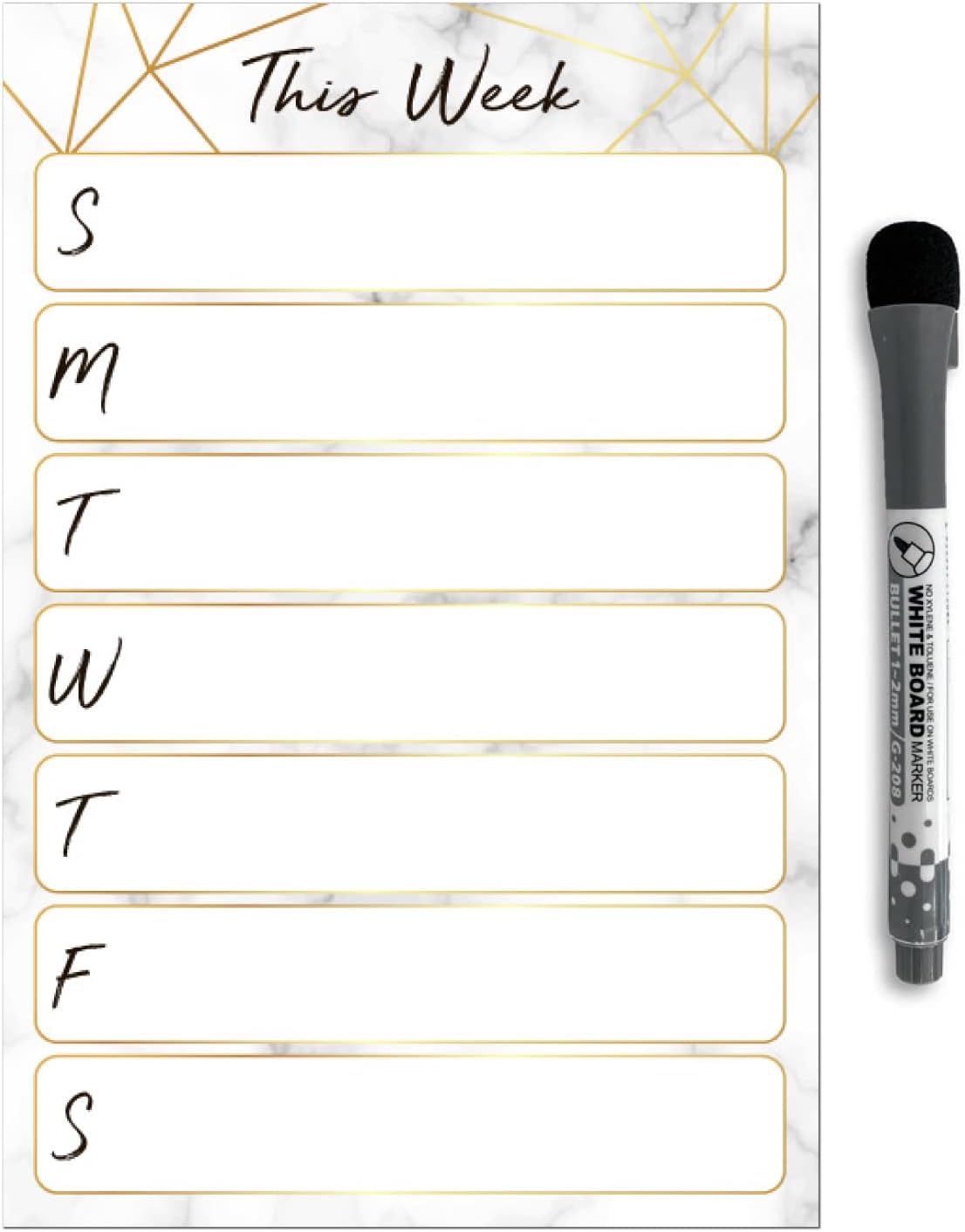 Dry Erase Weekly Calendar Planner Sticker Decal | Removable & Reusable | Magnetic Fine-Tip Marker Included (6 x 9 inches, White)