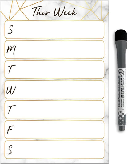 Dry Erase Weekly Calendar Planner Sticker Decal | Removable & Reusable | Magnetic Fine-Tip Marker Included (6 x 9 inches, White)