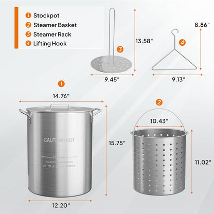 Bonnlo 30QT Aluminum Stock Pot for Boiling Seafood, Crawfish & Crab, Frying Turkey & Steaming Tamales, Large Boil Pot with Strainer Basket, Lid, Lifting Hook & Steamer Rack for Outdoor Cooking