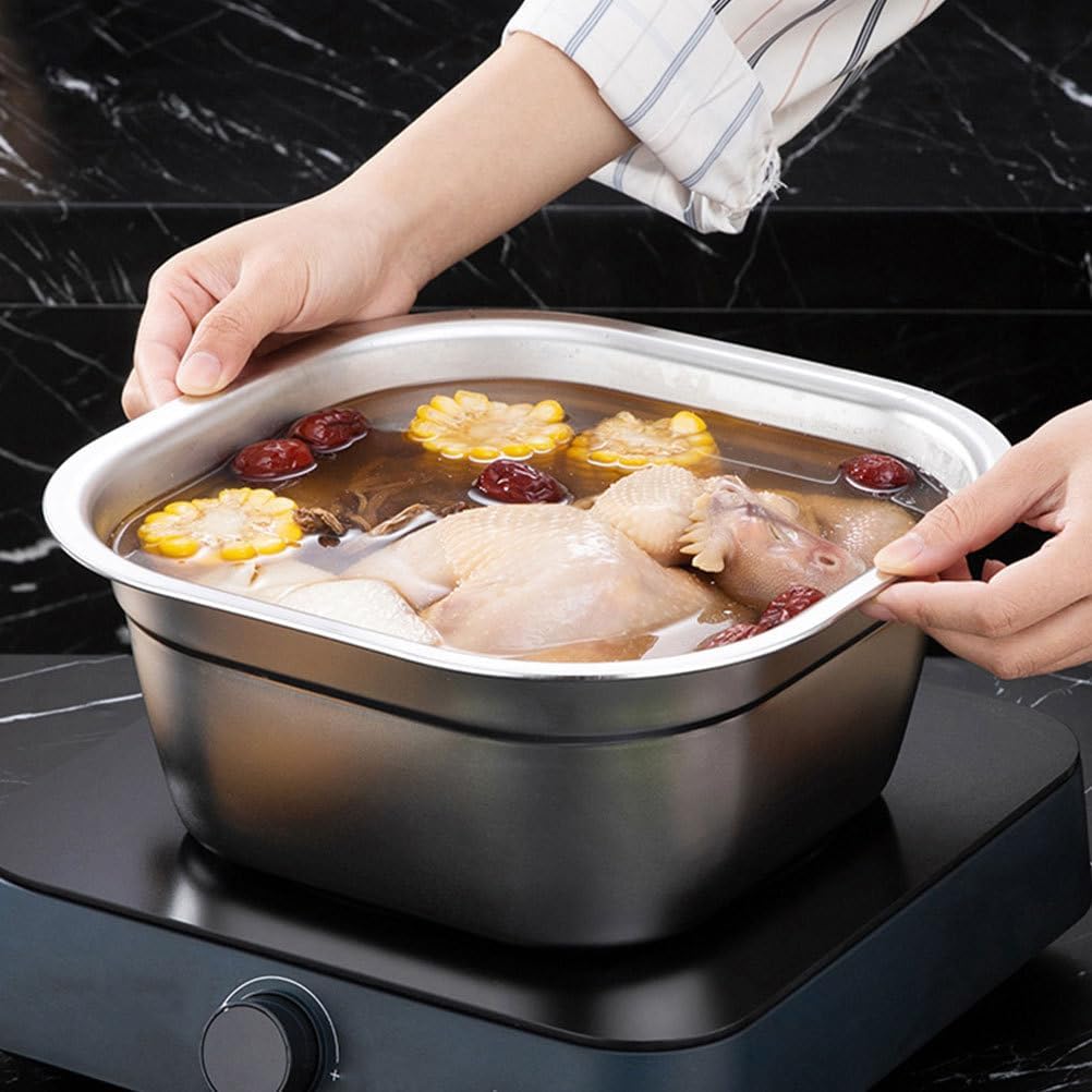 Zerodeko Stainless Steel Colander Bowl Set Square Kitchen Sink Metal Storage Basket Large Capacity Fruit Vegetables Washing Basin Rice Strainer Washer 22cm
