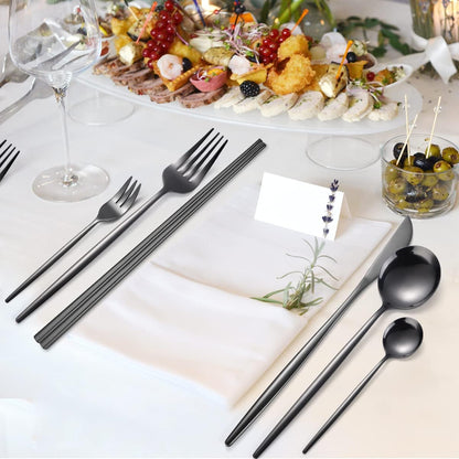 AARAINBOW 8 Pieces Stainless Steel Flatware Set Portable Reusable Cutlery Set Travel Utensils Set Including Chopsticks Knife Fork Spoon Straws Cleaning Brush Dishwasher Safe (Pink Golden)