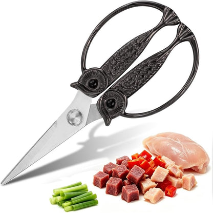 XSNBRD All Purpose Kitchen Scissors, Pearl Gold Stainless Owl Shears.