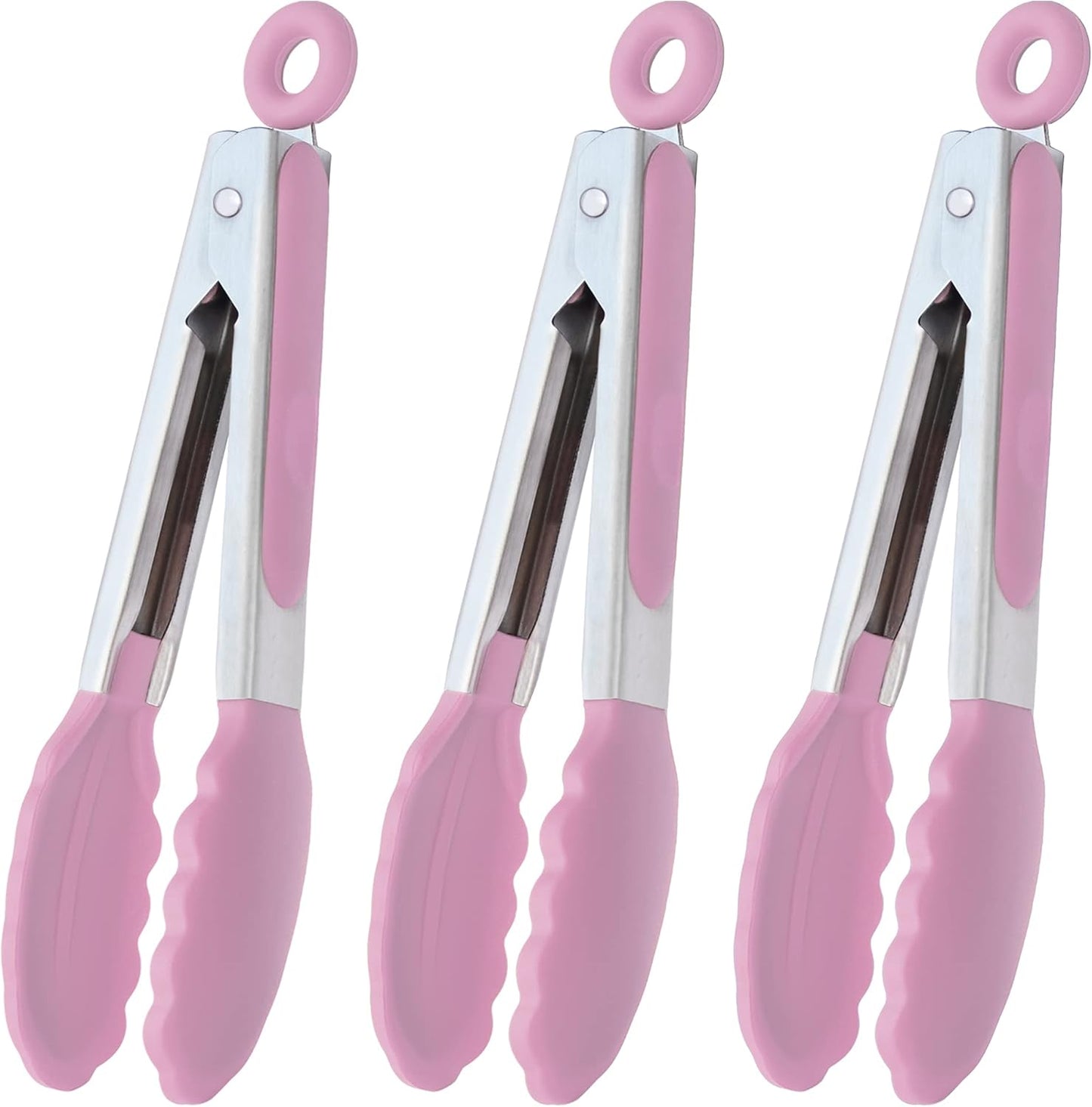 HINMAY Small Silicone Tongs 7-Inch Mini Serving Tongs, Set of 3 (Black Gray White)