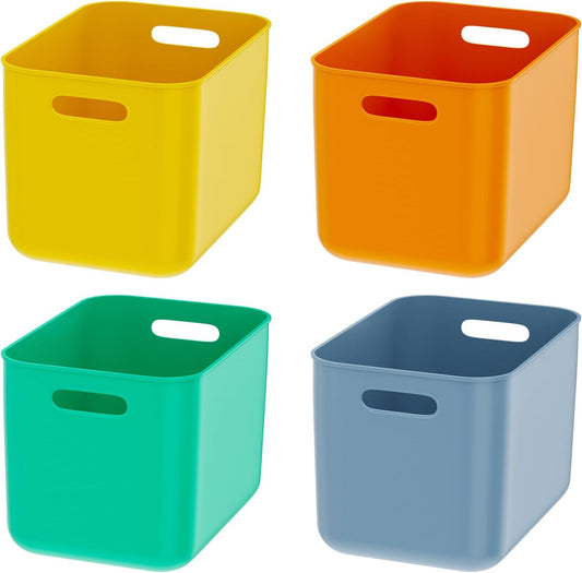 OWill 7 Pack Plastic Storage Bins, 4.2L Small Organizer Baskets with Handles, Pantry Cabinet Bathroom Classroom Storage Containers, Colorful Shelf Bins for Home Kitchen Closet Organization