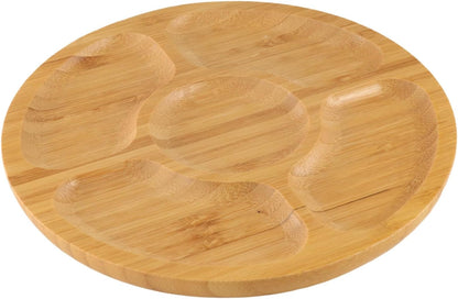 Bamboo Plates Bamboo Tray 5 Compartments Party Platter Fruit platters Snack Tray Candy Tray for Serving Dishes, Serving Platters, Chip and Dip Tray