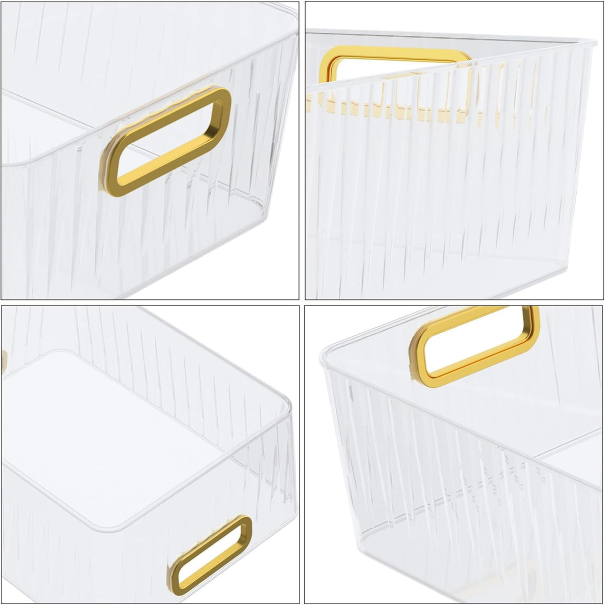 6 Packs Plastic Storage Bins with Handle, Clear Organizer Basket | for Shelf, Closet, Refrigerator, Kitchen, Pantry