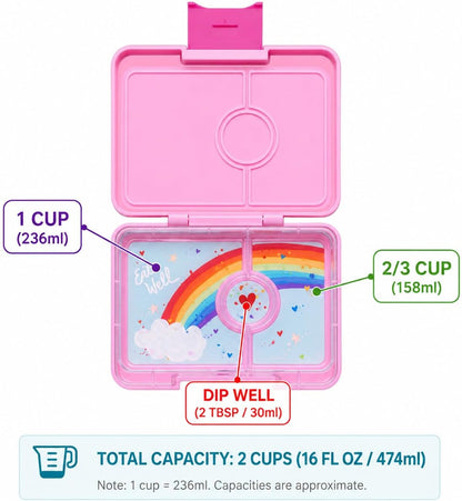 Yumbox Snack Box, 3 Compartments, Leakproof, Glitter Blue | Built-In Dip Well | Removable Compartment Tray | Easy-Open Single Latch | Lightweight & Compact | Perfect for Snacks & Sides