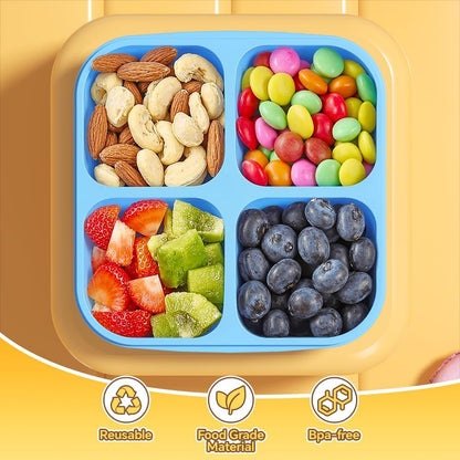 6 Pcs Snack Box Container Set, Reusable 3&4 Compartment Meal Prep Snack Containers for Adults Kids Toddler, BPA-Free Divided Lunchable Container for School, Work and Travel (Transparent Lids)