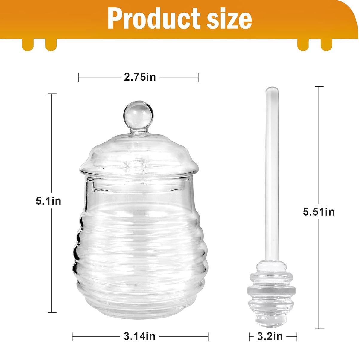 Honey Jar with Dipper and Lid,Glass Honey Pot Container Dispenser,Clear Glass Honey Container for Home Kitchen,Store Honey and Syrup,Easy to Clean… (12oz)