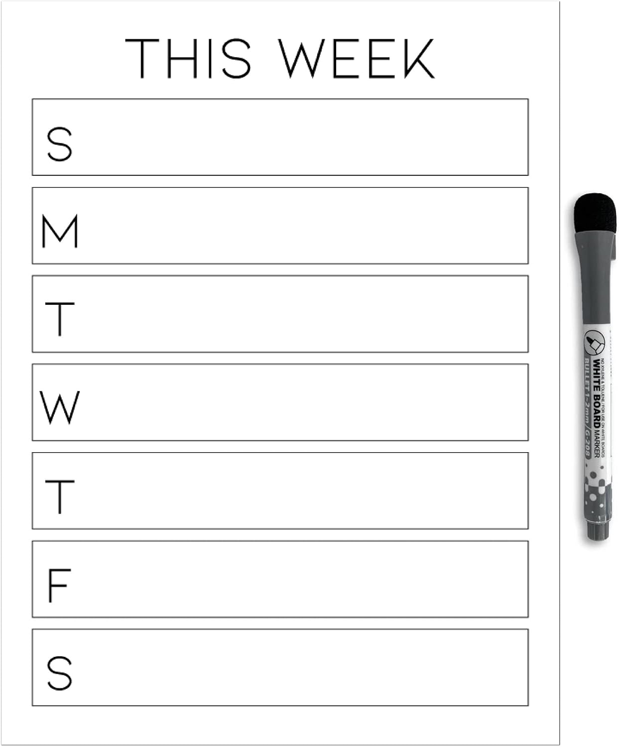 Dry Erase Weekly Calendar Planner Sticker Decal | Removable & Reusable | Magnetic Fine-Tip Marker Included (6 x 9 inches, White)