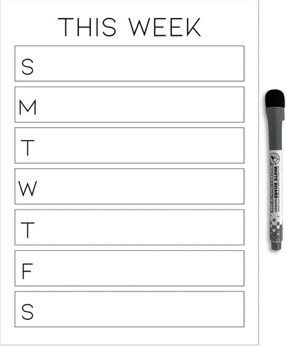 Dry Erase Weekly Calendar Planner Sticker Decal | Removable & Reusable | Magnetic Fine-Tip Marker Included (6 x 9 inches, White)
