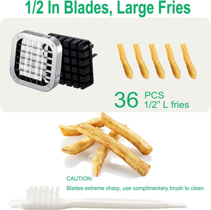 Eascandy French Fry Cutter, Heavy Duty Potato Slicer, Stainless Steel Potato Chopper Set with 1/2 and 3/8 Inch Blades for Sweet Potato, Carrot, Yam, Cucumbers.