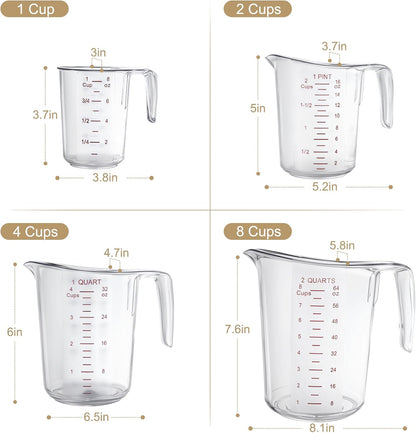 DaYammi Measuring Cups 3-Piece, Unbreakable Food-Grade Plastic Measuring Cup for Dishwasher, 1/2/4-Cup Nesting Liquid Measuring Cups for Prepping, Baking, Cooking, Readable Markings, Clear