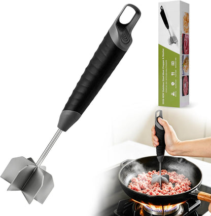 Meat Masher, 304 Stainless Steel Ground Beef Masher with Ergonomic Handle