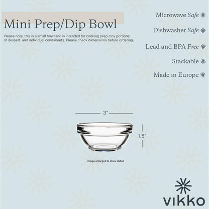 Vikko Small Glass Bowls,3.5 Inch Mise En Place Bowls, Set of 6 Glass Pinch Bowl, Prep Dish For Cooking, Sauce Bowl, Snack, Dessert & Dip