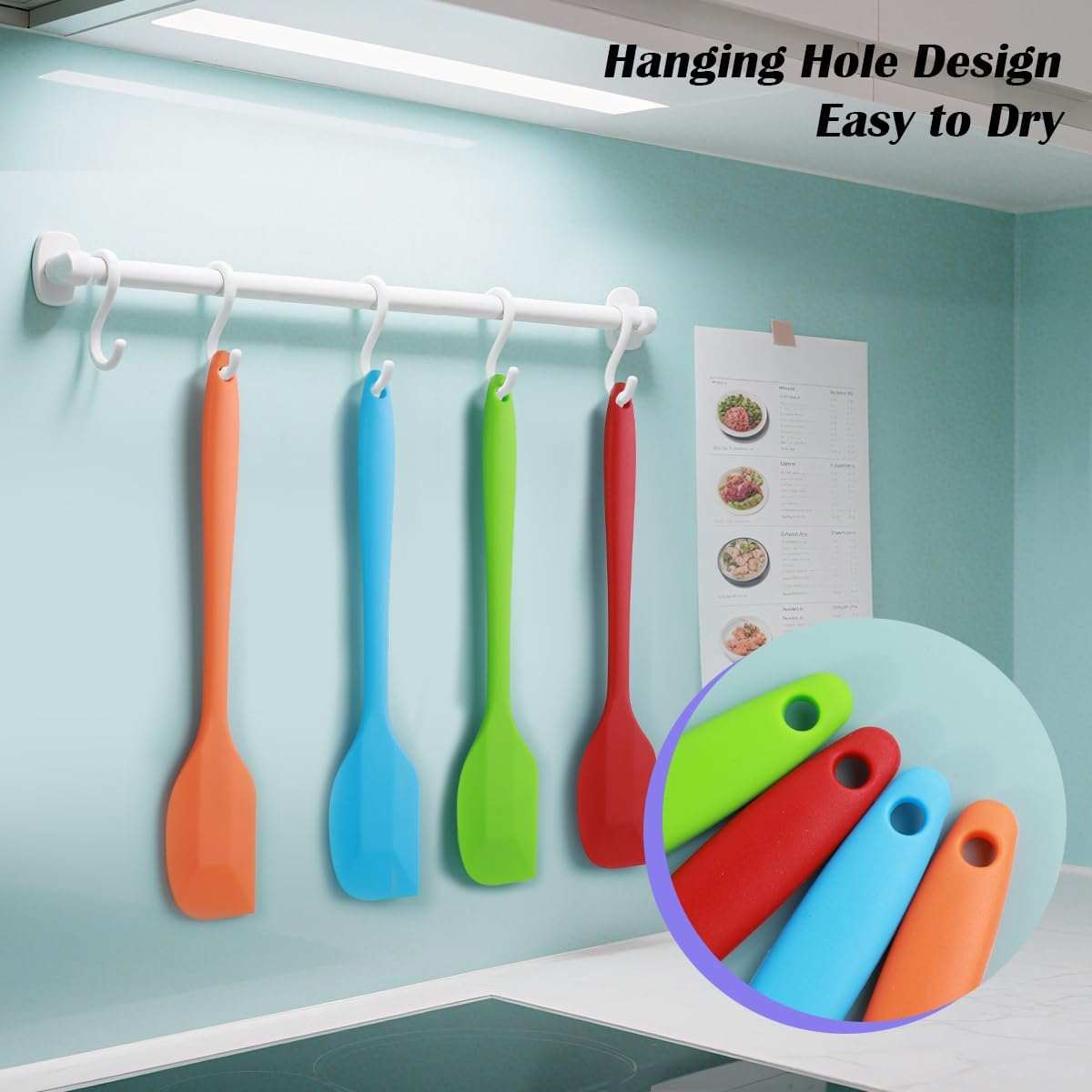 4 Pcs Silicone Spatula Set, 11inch Food Grade Rubber Spatulas, Upgrade Strong Handle with Ergonomic Grip, Heat Resistant Up to 450°F for Nonstick Cookware, Cooking, BPA Free, Dishwasher Safe