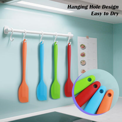 4 Pcs Silicone Spatula Set, 11inch Food Grade Rubber Spatulas, Upgrade Strong Handle with Ergonomic Grip, Heat Resistant Up to 450°F for Nonstick Cookware, Cooking, BPA Free, Dishwasher Safe