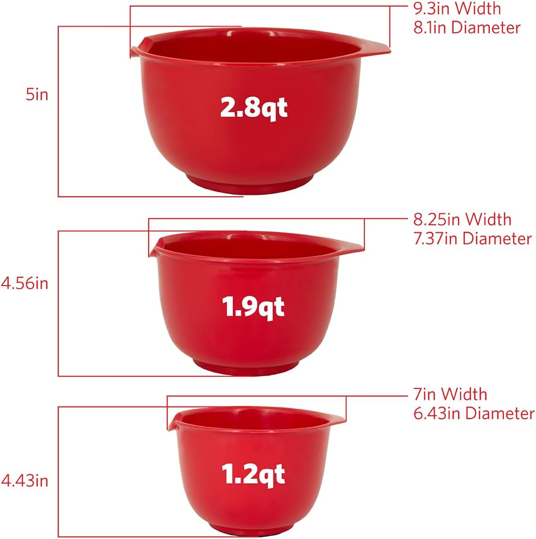 Glad Mixing Bowls with Pour Spout, Set of 4 - Nesting Plastic Bowls (1.2qt, 1.9qt, 2.8qt, and 3qt with Handle) - Non Slip Base, Dishwasher Safe Kitchen Cooking and Baking Supplies, Green