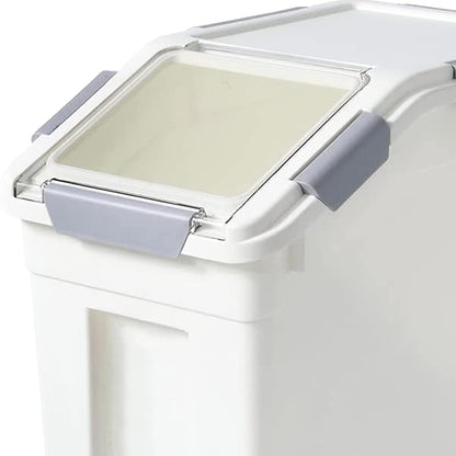 HANAMYA 32.5 Liter / 35 lbs Pet Food Storage Container with Measuring Cup, BPA free, For Dog Food | Cat Food | Rice | Grain | Flour, White & Gray, 1 count