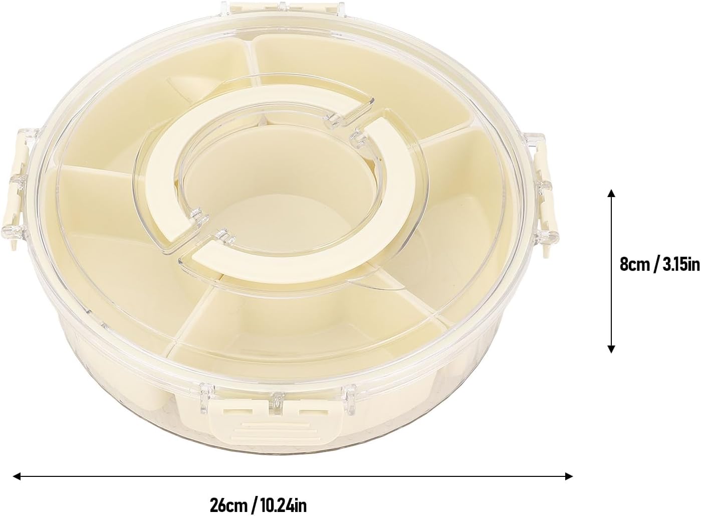 Rotating Snackle Box Container with Lid and Handle, 6 Compartments Round Lazy Susan 360° Divided Serving Tray, Divided Serving Tray for Road Trips Picnics (Large Size)