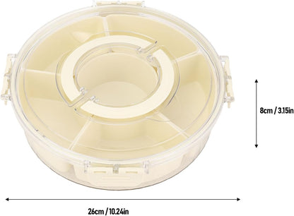 Rotating Snackle Box Container with Lid and Handle, 6 Compartments Round Lazy Susan 360° Divided Serving Tray, Divided Serving Tray for Road Trips Picnics (Large Size)