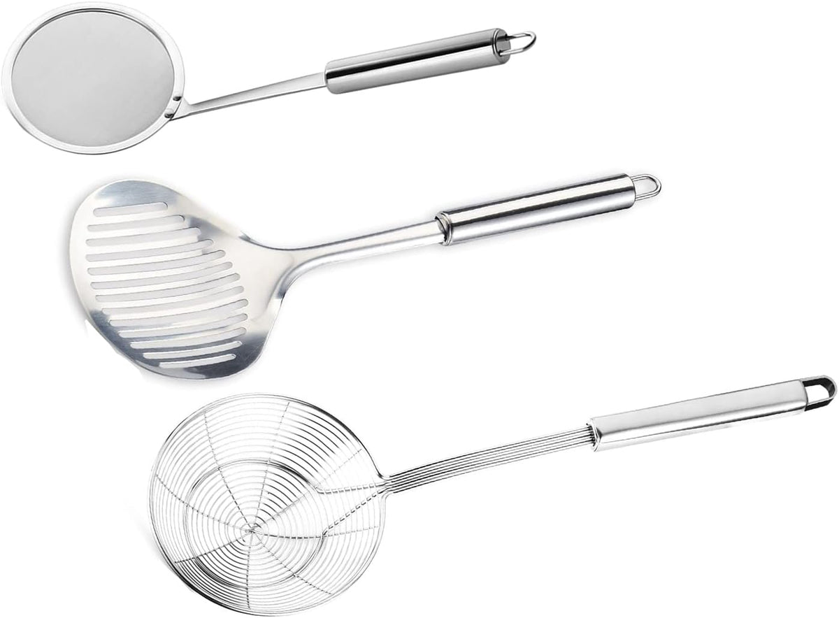 TENTA Kitchen Multi Kitchen Utensil Stainless Steel Cooking Skimmer Slotted Fish Turner Spatula Spoon Colander Drain Water Filter Spoon Hot Pot Scoop Comfortable Grip Design Strainer Ladle for Kitchen