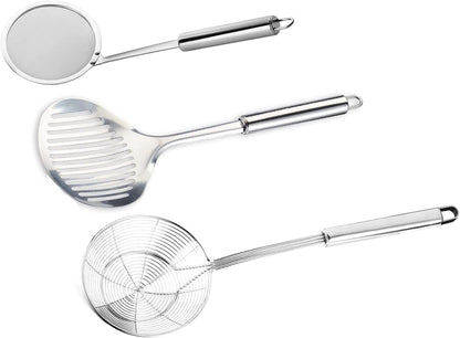 TENTA Kitchen Multi Kitchen Utensil Stainless Steel Cooking Skimmer Slotted Fish Turner Spatula Spoon Colander Drain Water Filter Spoon Hot Pot Scoop Comfortable Grip Design Strainer Ladle for Kitchen