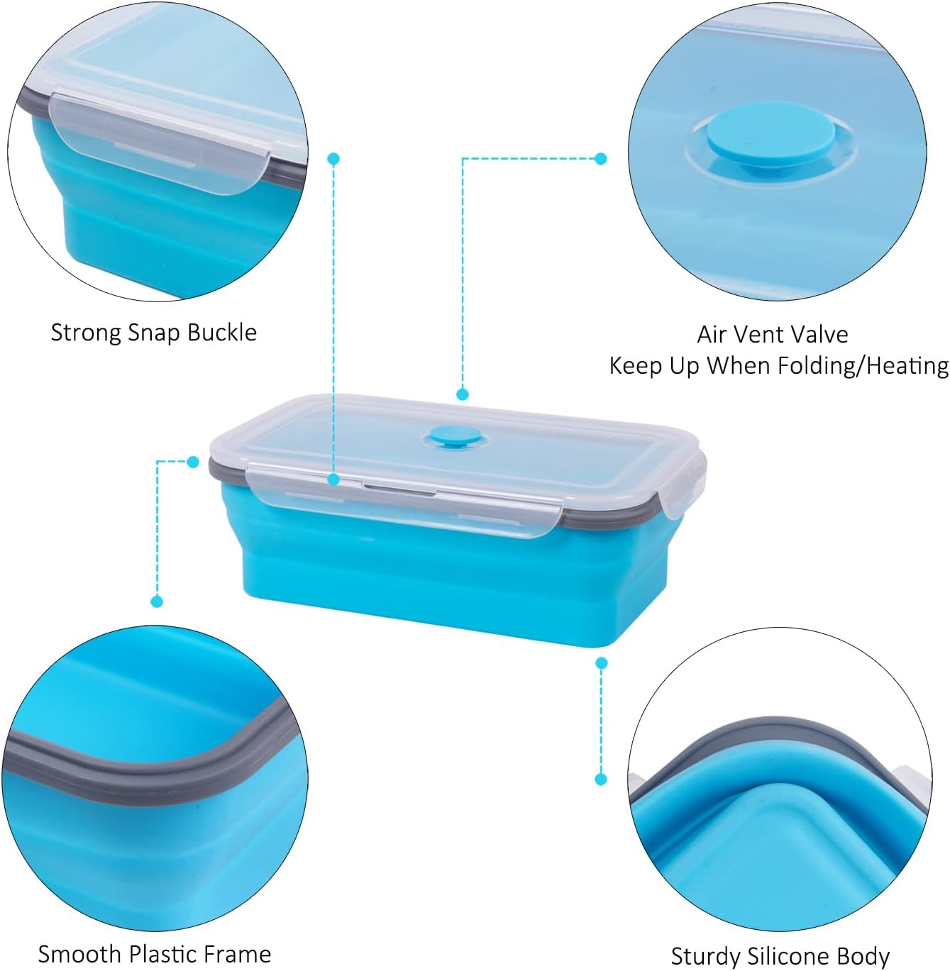 Collapsible Food Storage Containers with Lids, 4 Pack, 40 oz Silicone 1-Compartment Meal Prep Containers Reusable, Lunch Bento Boxes for Adults, Microwave Freezer Dishwasher Safe, BPA-Free, Black