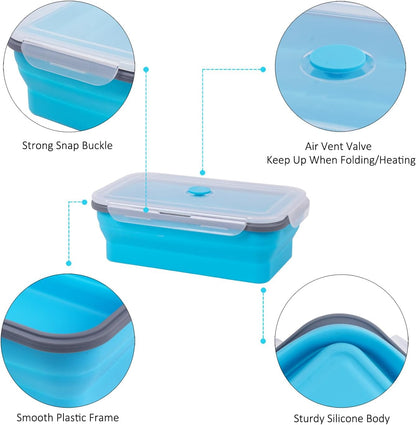 Collapsible Food Storage Containers with Lids, 4 Pack, 40 oz Silicone 1-Compartment Meal Prep Containers Reusable, Lunch Bento Boxes for Adults, Microwave Freezer Dishwasher Safe, BPA-Free, Black