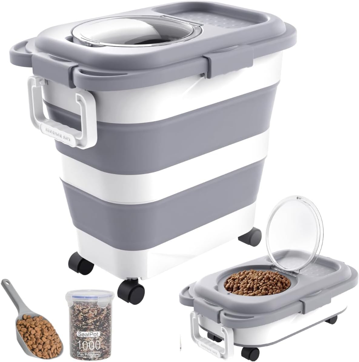 HOYTAMDAR 35lbs Dog Food Storage Container, Collapsible Dog Food Container, Wheels, Handle, Airtight Pet Food Storage Container, Scoop, 2L Small Dry Food Pail For Dog Cat Bird Food