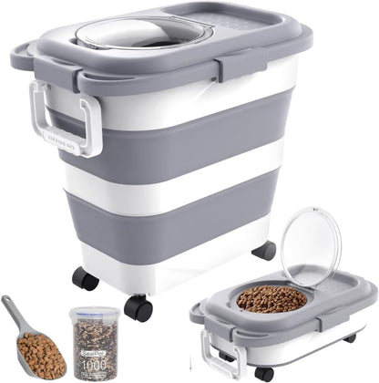 HOYTAMDAR 35lbs Dog Food Storage Container, Collapsible Dog Food Container, Wheels, Handle, Airtight Pet Food Storage Container, Scoop, 2L Small Dry Food Pail For Dog Cat Bird Food