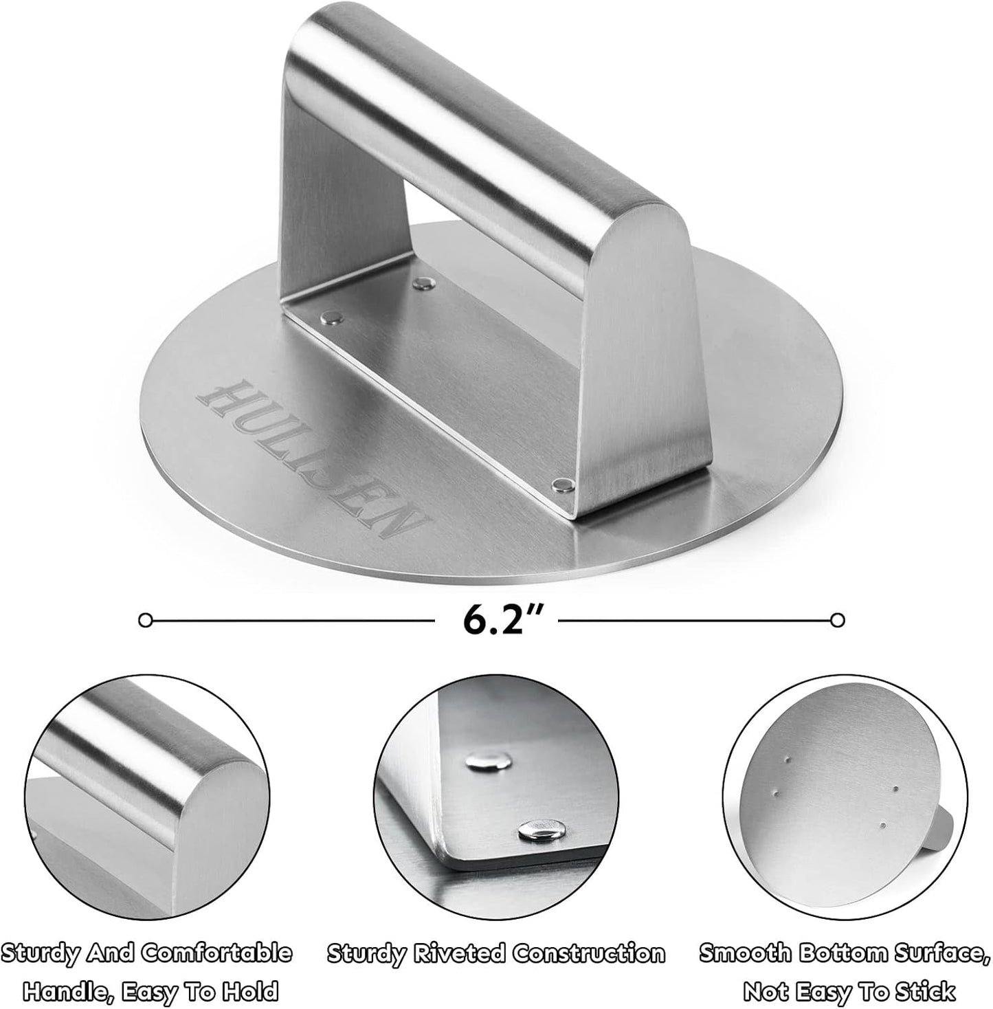 HULISEN Cheese Melting Dome & Smashed Burger Press, 6.2" Grill Press with 9" Basting Cover, Stainless Steel Burger Smasher, Griddle Accessories Kit for Flat Top Grill Cooking Indoor/Outdoor