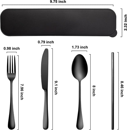 Portable Travel Utensils Set, 18/8 Stainless Steel 3 PCS Cutlery Set Including Knife Fork and Spoon, Reusable Travel Silverware Set with Case for Lunch Box Camping School Office