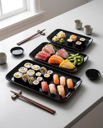 DELLING Large Serving Platter Set of 3, 16/14/12 Inch Porcelain Serving Trays for Party - White Ceramic Rectangular Platters for Entertaining, Appetizer Fruit Tray for Father's Day Shower Dinner