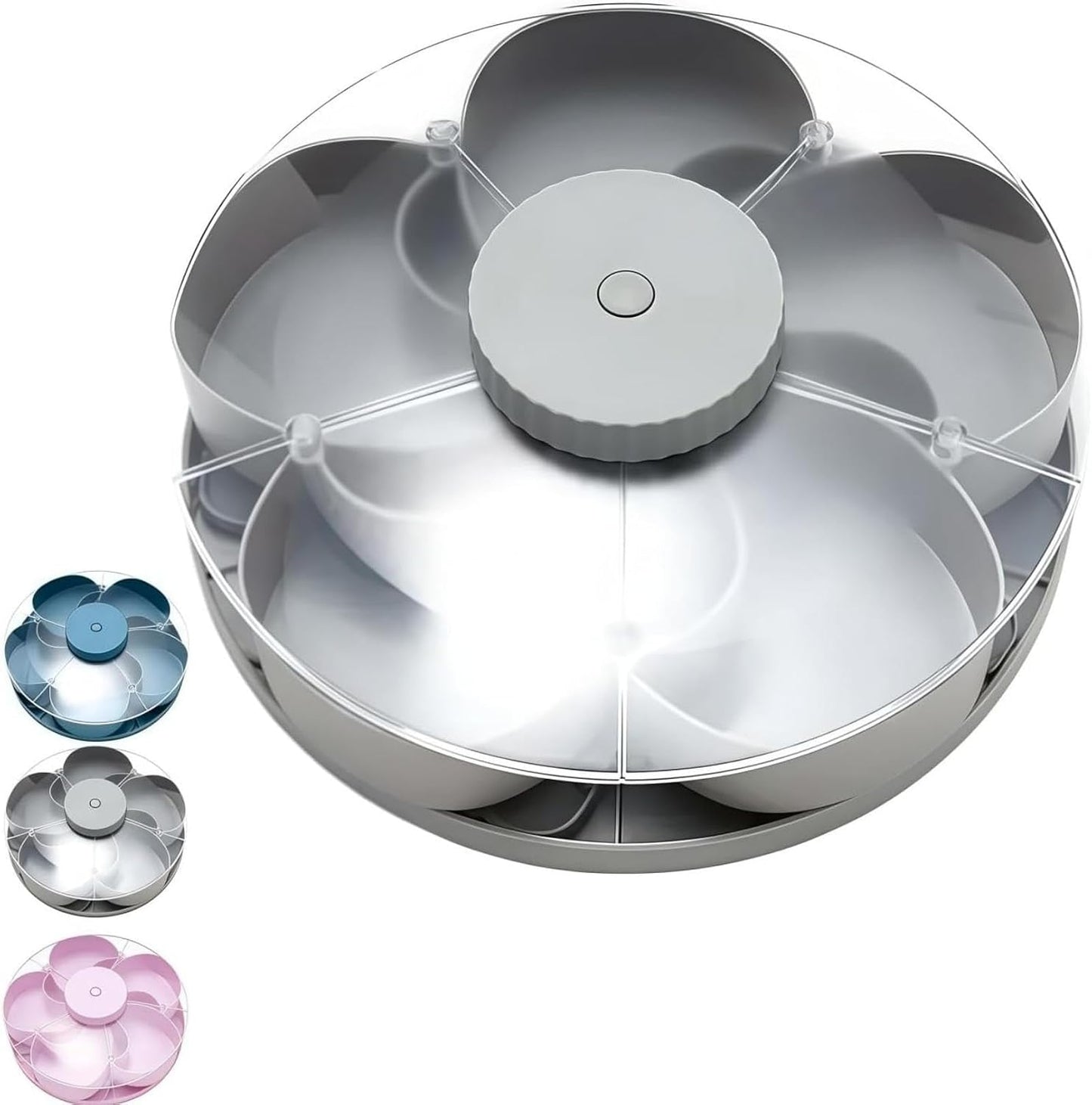Divided Serving Tray that Spins - Perfect for Snacks, Dips & Party Appetizers, Rotating Snack Box Container with Lid, Organizer Veggie Fruit Tray for Kitchen,Travel and Picnic (Grey)
