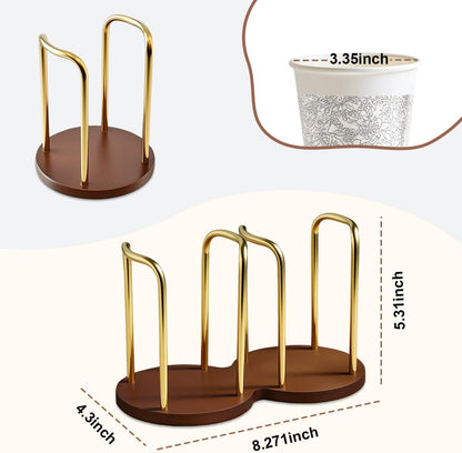 Wood Cup Holder for Cups (Under 3.35in Diameter), Stylish Walnut Disposable Cup Dispenser, Plastic Mouthwash Cup Storage Organizer -Perfect for Office, Kitchen, Gym, School or Cafes
