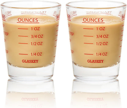 GLASKEY Shot Glasses Measuring Cup Set - 2 Pack Espresso Shot Glasses with Precise Measurement Marks,Heavy Duty Glass,Dishwasher Safe,Perfect for Coffee,Cocktails and Kitchen Use (Black & Red)