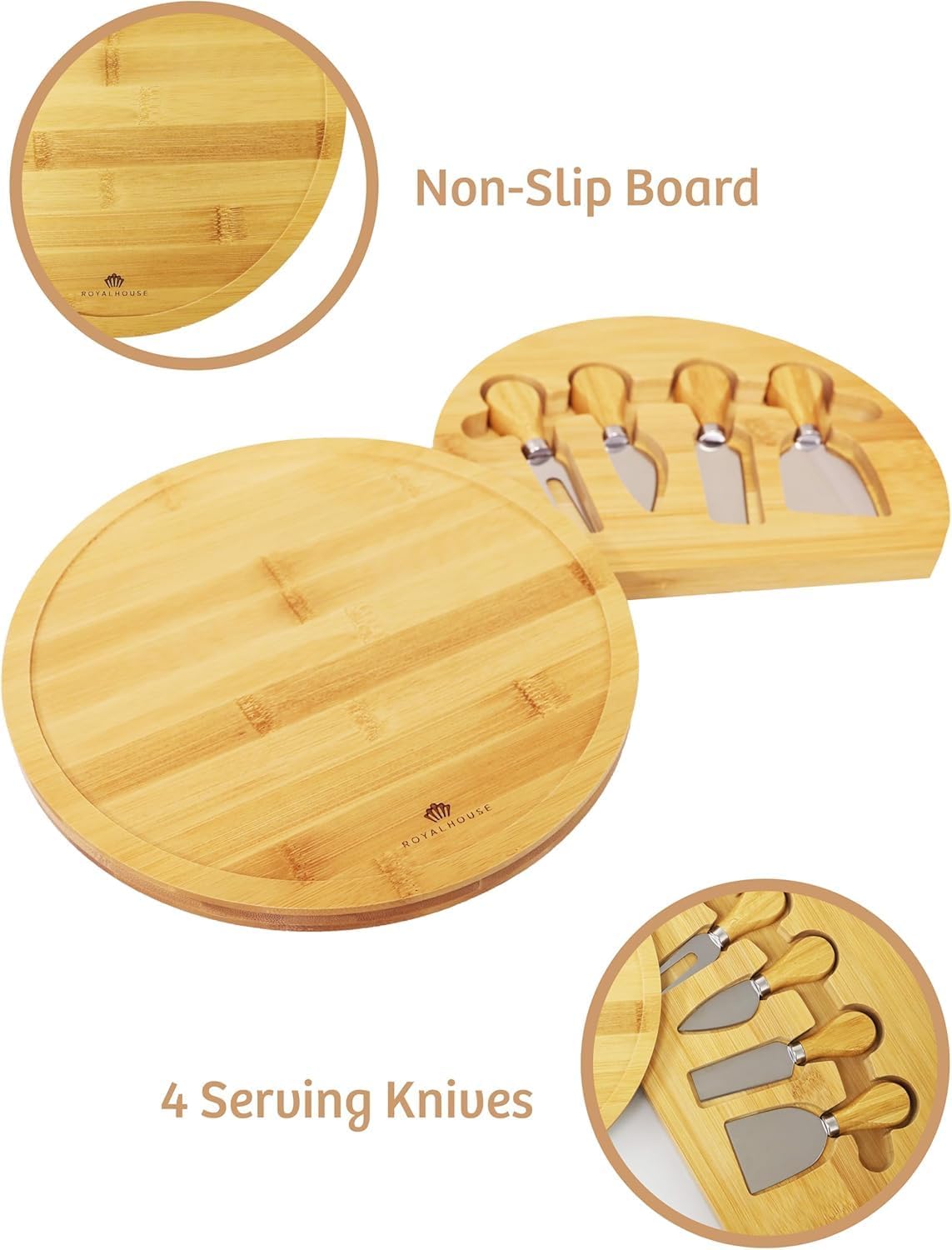 RoyalHouse Bamboo Cheese Board and Charcuterie Boards Set & Serving Tray for Meat, and Wine - Birthday Gifts for Women, Wedding Gift for Couples 2025, Bridal Shower, Housewarming Gift New Home