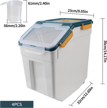 Large Flour Storage Container Bin 25lb, 2Pack Airtight Rice Storage Containers with Measuring Cup&Scoop, BPA Free with Wheels Seal Locking Lid for Flour, Rice, Grain (50LBS Total, Blue)