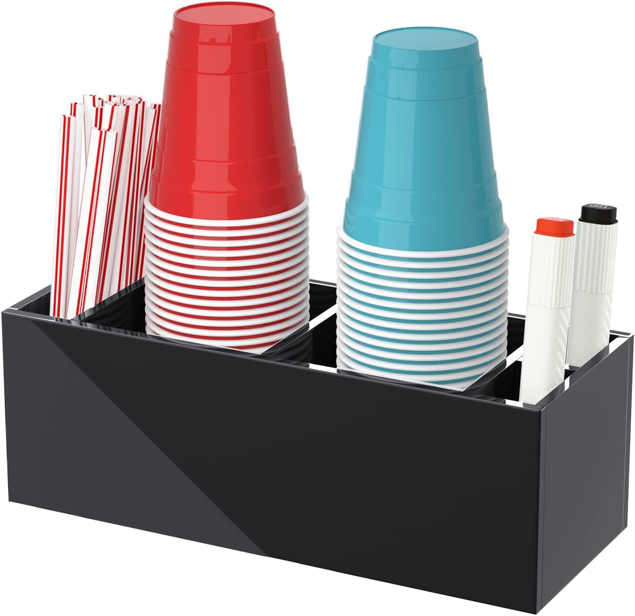 Double Cup Holder with Marker Slot, Party Cup Dispenser Acrylic Cup Organizer Mark Your Cup and Drink Up Caddy Modern Bar Counter Decor, Clear