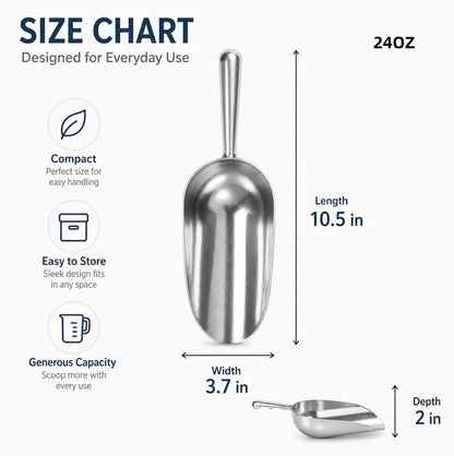Cast Aluminum 5oz Utility Scoop, Round Bottom Multi-Purpose Ice Scooper with Finger Groove Handle,Food Grade Solid Conical Scoop for Ice Maker Flour Cereal Popcorn Pet Food