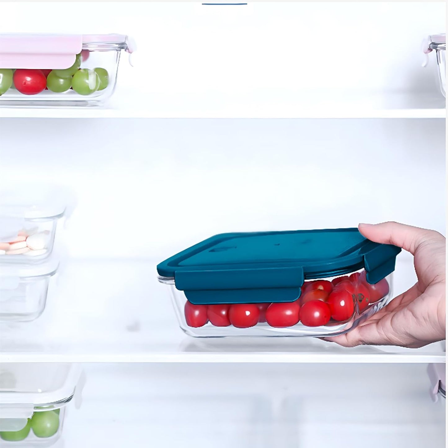 6 Pieces Rectangle Glass Food Storage Containers with Lids, Meal Prep Containers for Food Storage, BPA Free & Leak Proof (3 lids & 3 Containers) 13.9oz, 24oz, 35oz (Pink)