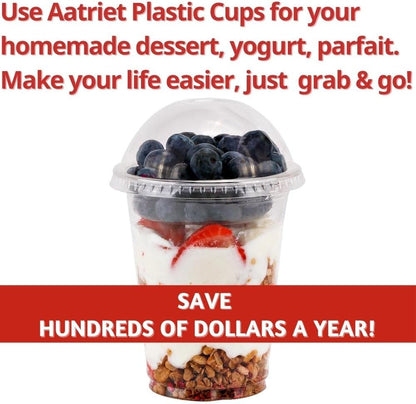 Aatriet 12 oz Clear Plastic Parfait Cups with Insert 3.25oz & Dome Lids No Hole - (20 Sets) Yogurt Fruit Parfait Cups, for Dips and Veggies, Take Away Breakfast and Snacks. No Leaking