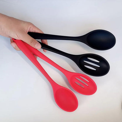Silicone Cooking Spoon, Nonstick Kitchen Spoons Set for Cooking,Slotted and Solid Serving Spoon Heat Resistant, Silicone Mixing Basting Stirring Spoons for Nonstick Cookware 4 Pack (Black)