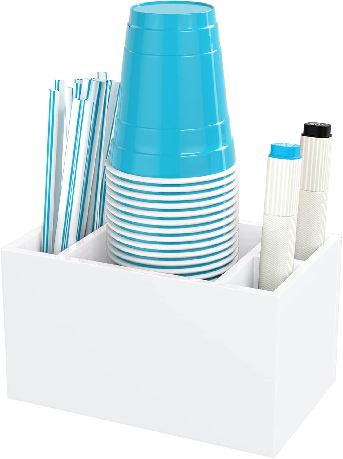 Double Cup Holder with Marker Slot, Party Cup Dispenser Acrylic Cup Organizer Mark Your Cup and Drink Up Caddy Modern Bar Counter Decor, Clear